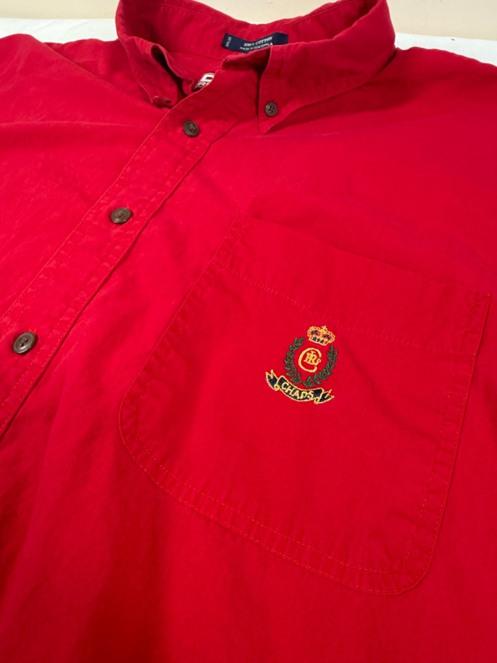 Chaps Ralph Lauren Men's Short Sleeve Button Up Shirt 100% Cotton Size XXL - Red
